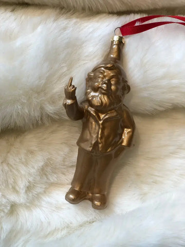 santa ornament flipping the finger